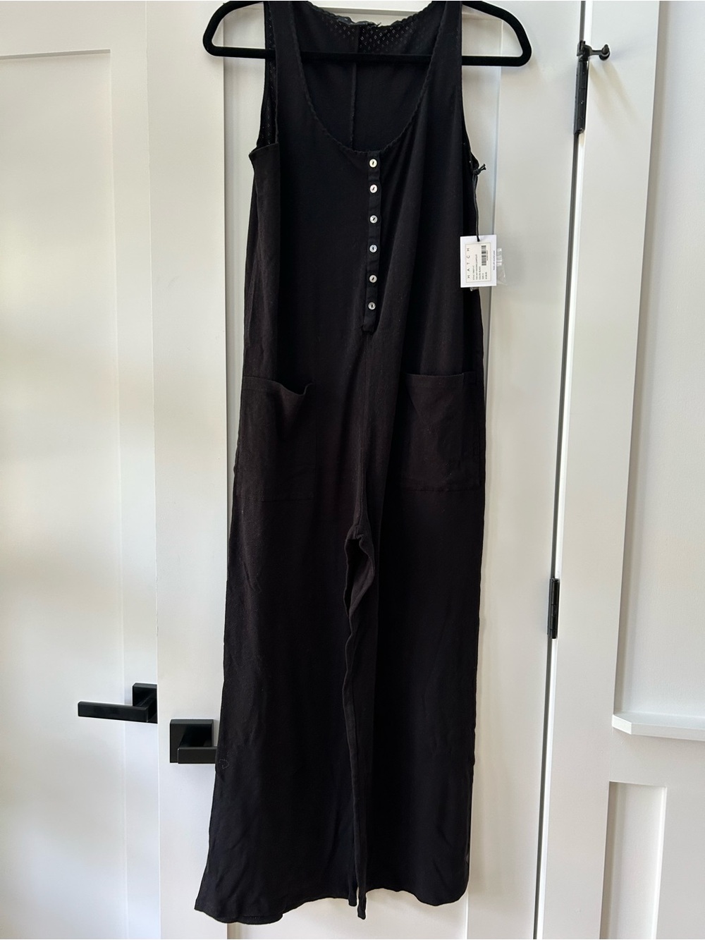 Hatch Black Pointelle Sleeveless Button-Front Jumpsuit